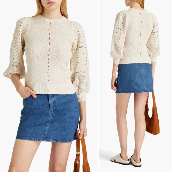 A.L.C. Intarsia Knit Sweater Crochet Cotton Pullover Puff Classic Minimalist XS - Picture 1 of 14